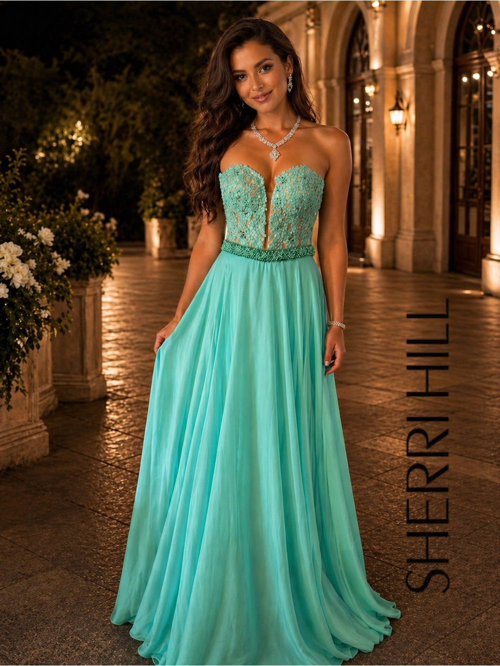SHERRI HILL Sherri Hill Strapless Beaded & Sequined Illusion Gown, Size 4